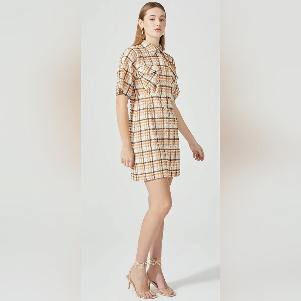 adL Plaid Salmon Crinkled Men's Collar shirt Dress Size XS